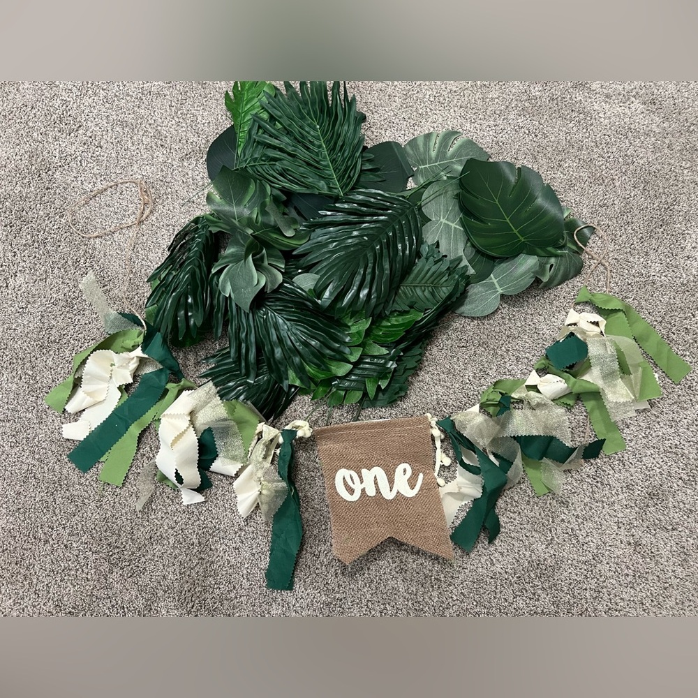 Birthday banner one first birthday wild one jungle leaves